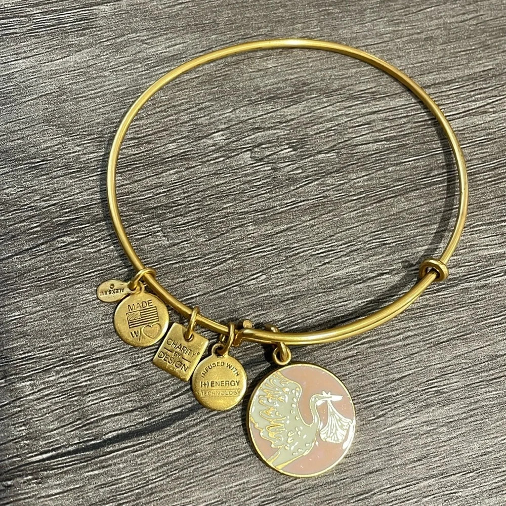 Exclusive Authentic Charity Alex and Ani Pink Stork Bangle Adjustable Bracelet